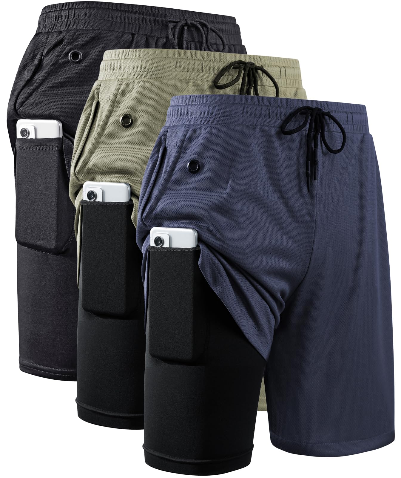 JWJ Mens 2 in 1 Workout Running Shorts 7 Inch Lightweight Athletic Gym Shorts with Compression Liner