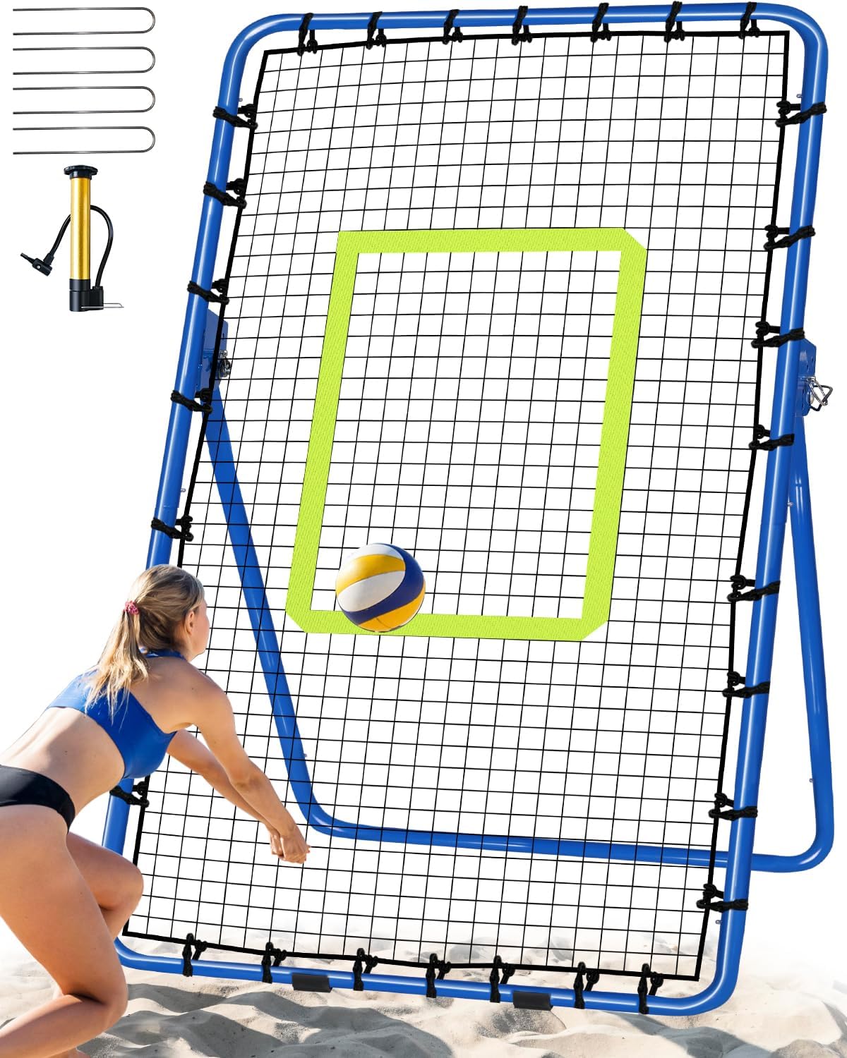7x4FT Volleyball Rebounder Net Set with Training Accessories, Portable Bounce Back with 5 Adjustable Angles for Practice Volleying, Bumping, Spiking - Easy Set Up with Volleyball and Travel Bag