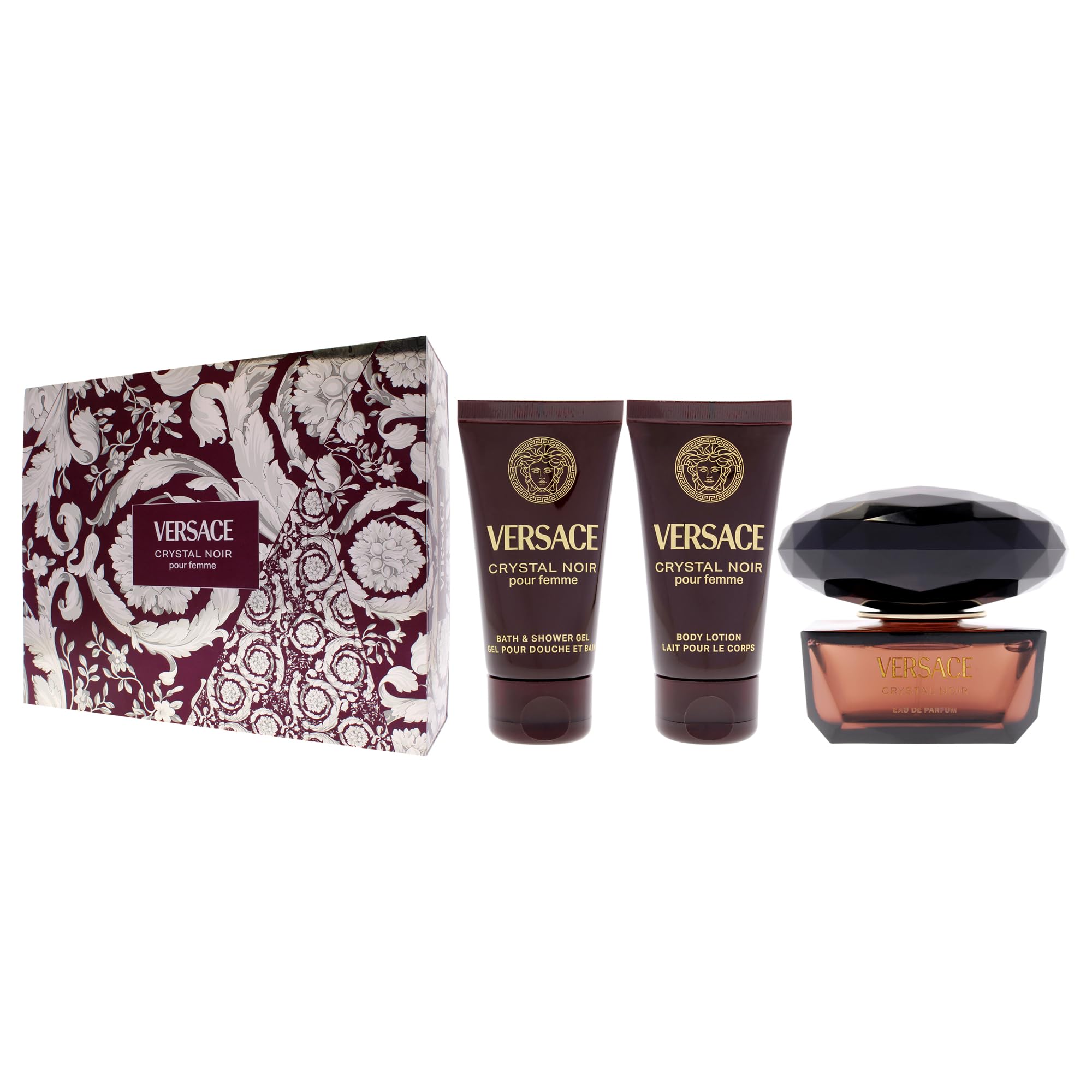 Versace Crystal Noir Eau de Parfum Gift Set 2025, 50 ml, EDP, 50 ml Körperlotion und 50 ml Duschgel