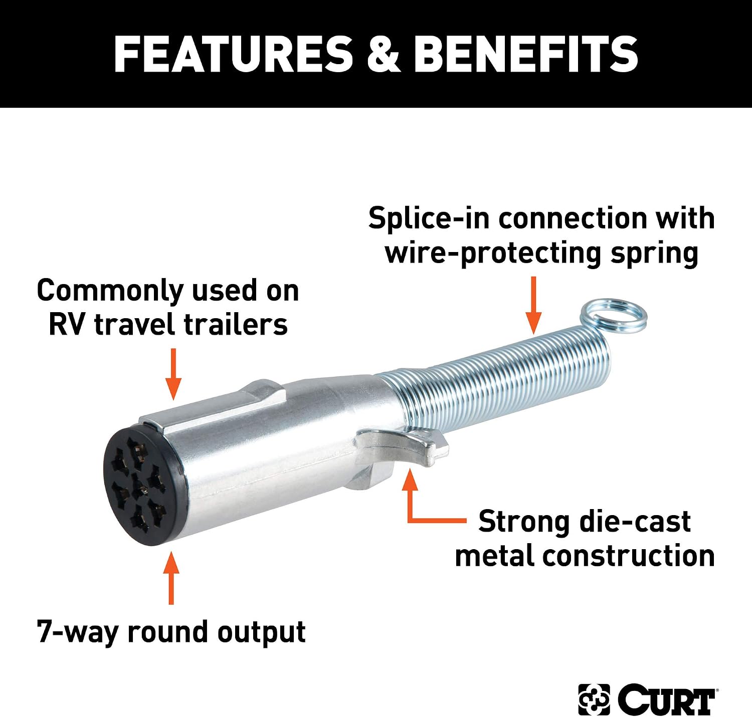 CURT 58180 Trailer-Side 7-Pin Round Wiring Harness Socket with Spring