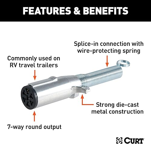 Miniatura 3 de CURT 58180 Enchufe de arnés de cableado redondo de 7 pines en el lado del remolque con resorte