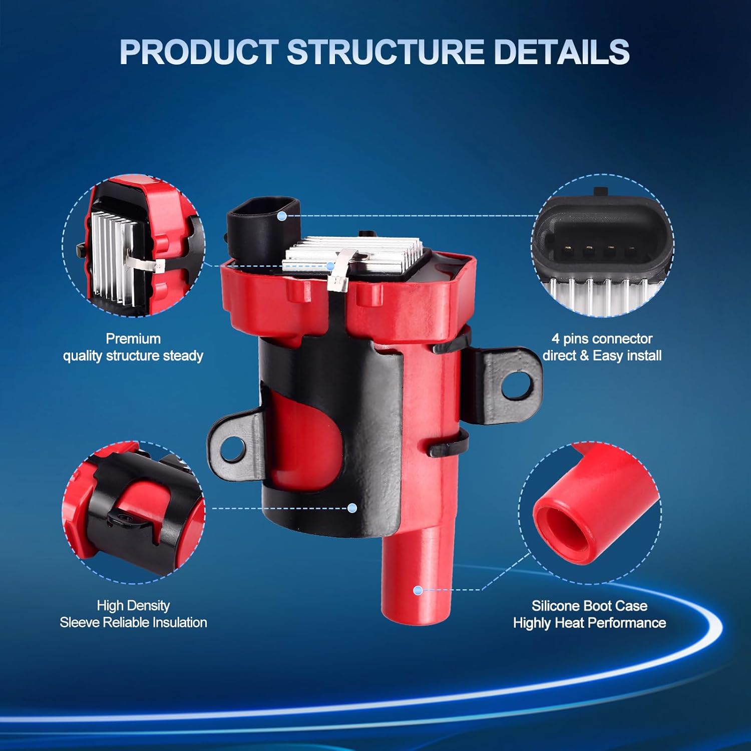 Ignition Coil Pack and Spark Plugs Wires Set for Chevy Avalanche Express Suburban Silverado SSR Tahoe Trailblazer EXT, for GMC Envoy Savana Sierra Yukon, for Cadillac Escalade ESV EXT, UF262 8Pcs