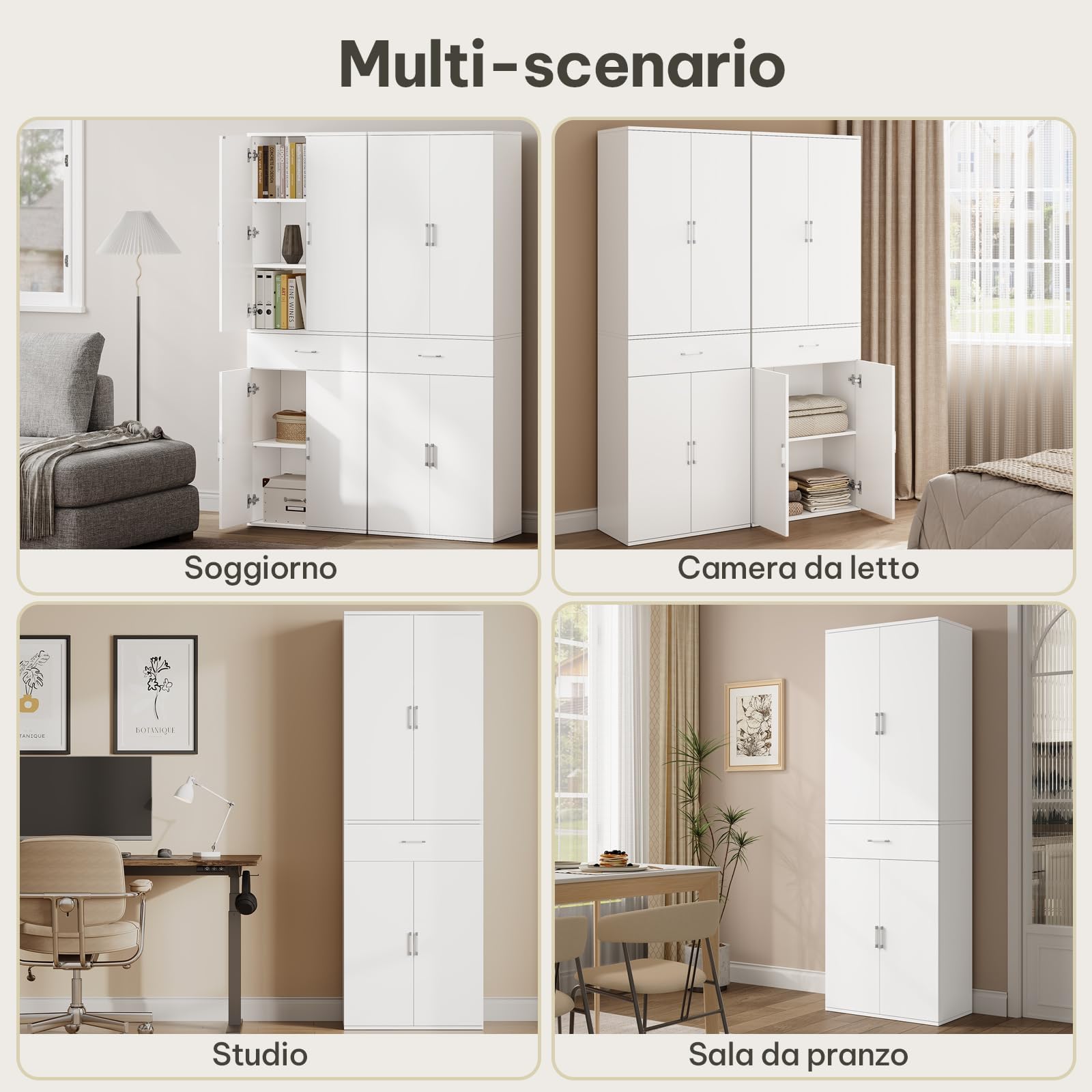 eSituro Armadio per Ufficio, Armadio per Archiviazione, 3 Ripiani Regolabili, 1 Cassetto, Legno Ingegnerizzato, 60x34x180 cm, Bianco