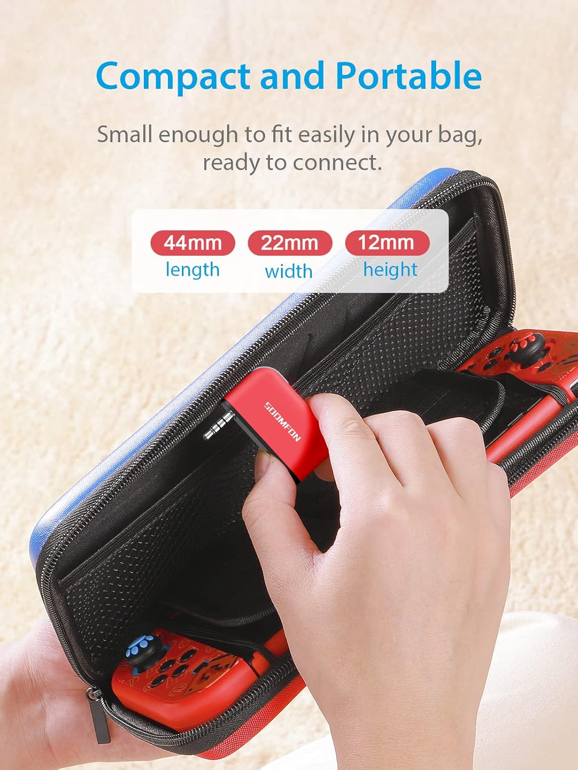 Compact and Portable SOOMFON Bluetooth Transmitter with dimensions