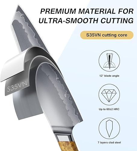 Miniatura 2 de FINTISO Cuchillo de chef de 8 pulgadas en S35VN cuchillo de chef japonés con núcleo de acero en polvo, cuchillo de cocina de acero revestido de 7