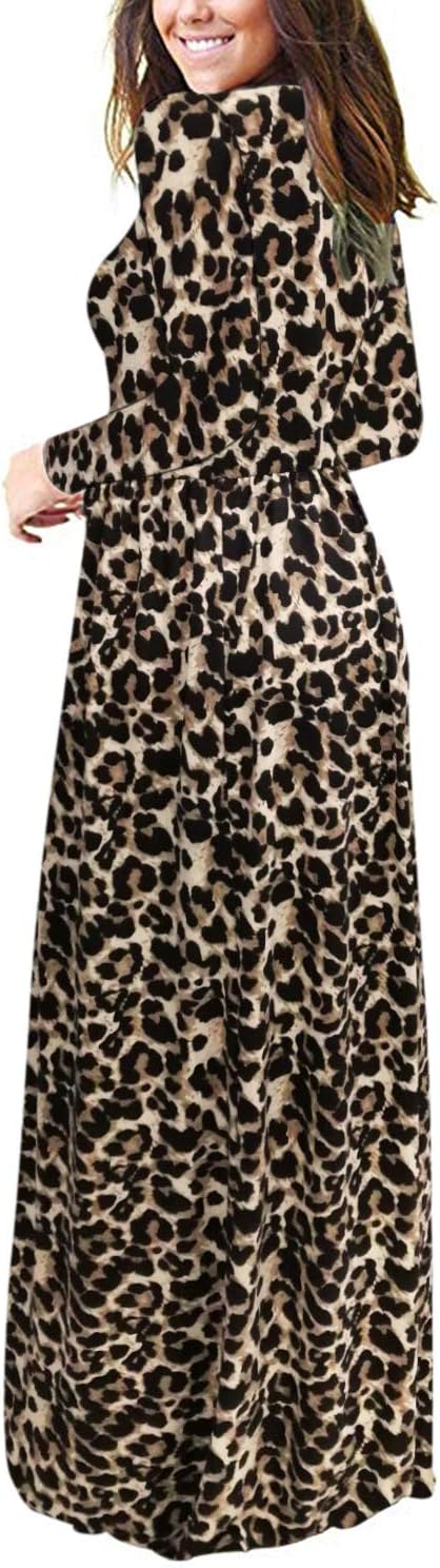 AUSELILY レディース 長袖 ゆったり プレーン プラスサイズ マキシドレス カジュアル ロングドレス ポケット付き US サ