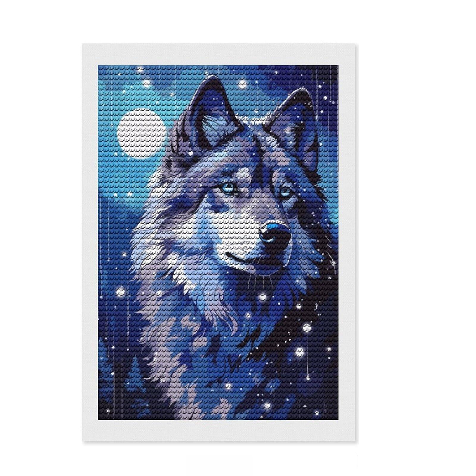 Junmoney Moon Wolf Retro Pixel Art Diamond Art Canvas 8"x12", for Teens, Enjoyable At-Home Hobby, Office Decor, Gift Idea, Pleasing Wall Art Project