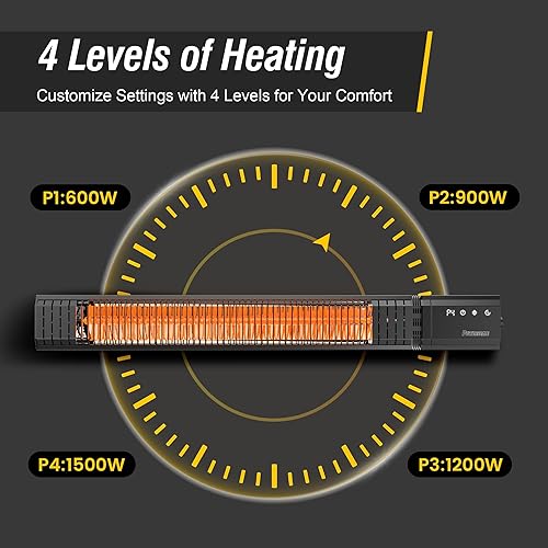 Miniatura 6 de PowerScale Calentadores eléctricos para exteriores para patio, calentador infrarrojo de 1500 W con control remoto, calentador eléctrico impermeable
