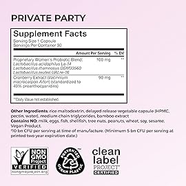HUM Private Party Vaginal Probiotics for Women, pH Balance and Urinary Tract Support Vaginal Probiotic Supplement with Cranberry & Lactobacillus Blend, Women\'s Health Cranberry Pills, 30 Capsules