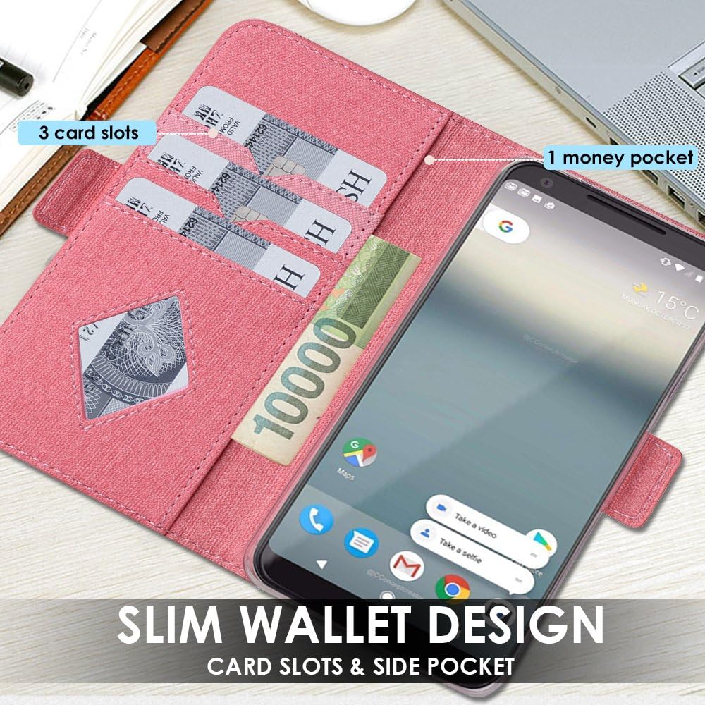 ProCase Google Pixel 2 XL Case, Folio Folding Wallet Case Flip Cover Protective Case for Google Pixel 2 XL (2017 Release), with Card Slots Cash Clip and Kickstand -Pink