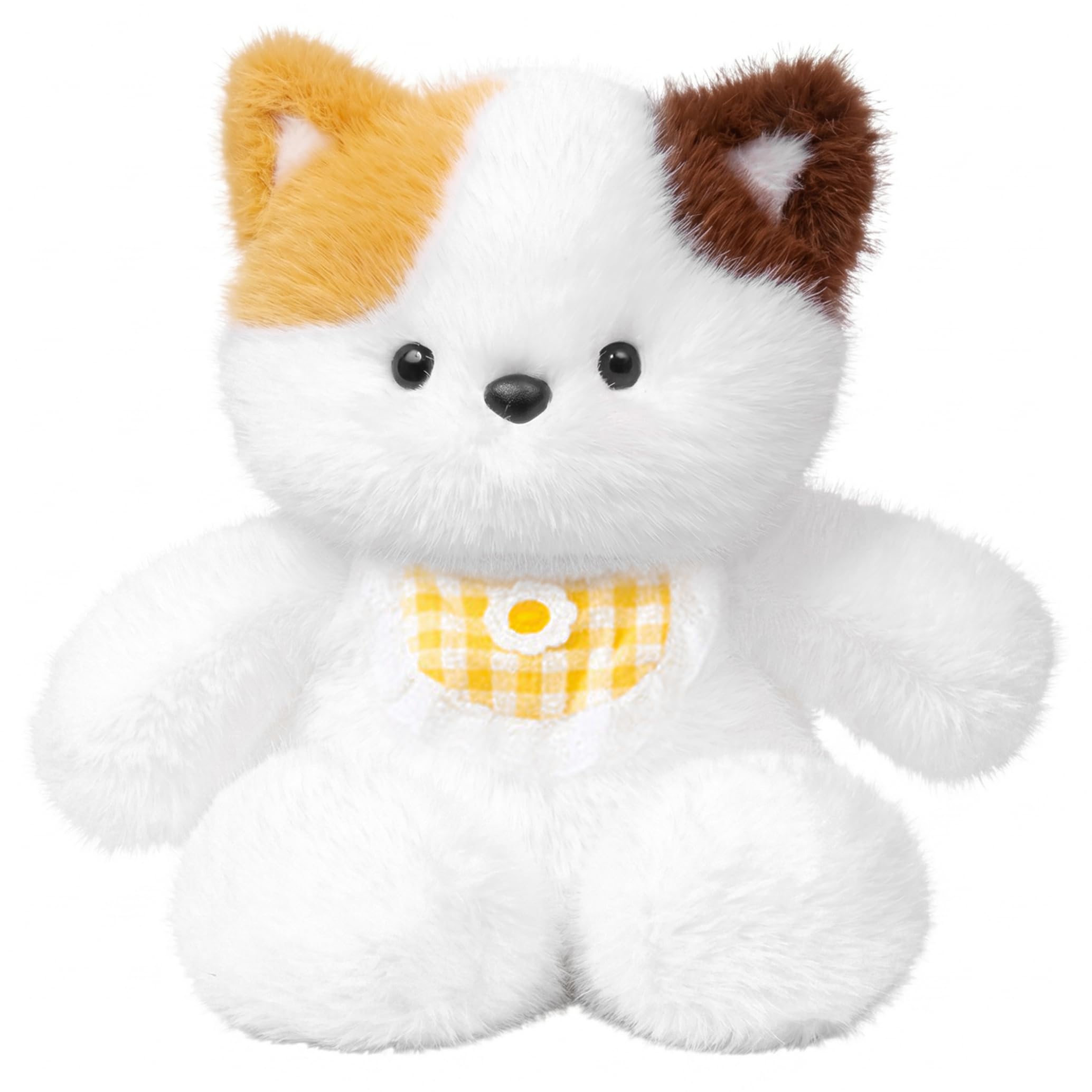 Calico Cat Running Animal de Peluche Juguete de Peluche con Babero Amarillo extraíble 17.72 Pulgadas