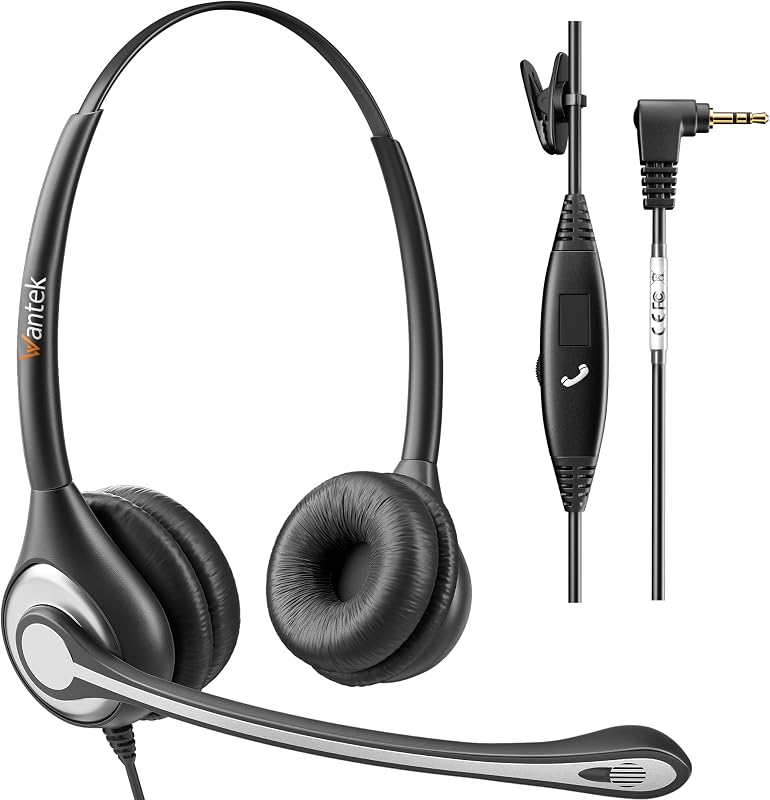 Phone Headset with Microphone Noise Cancelling,Telephone Headset 2.5mm Jack Compatible with Panasonic AT&T Uniden Cisco Linksys Grandstream Vtech Polycom Cordless Office Phones