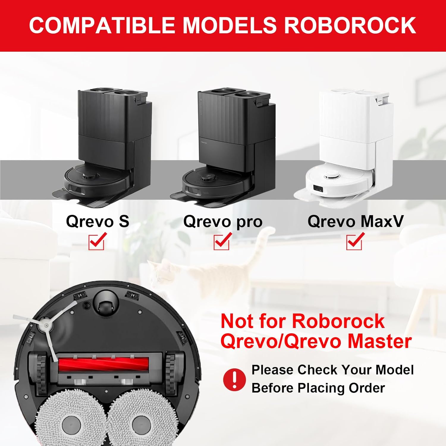 26 PCS Accessories Kit for Roborock Qrevo S/Qrevo Plus/Qrevo Pro/Qrevo MaxV Vacuum Replacement Parts, 2 Main Brushes 6 Dust Bags 6 Mop Cloths 6 Side Brushes 4 Filters 1 Cleaning Brush 1 Screwdriver