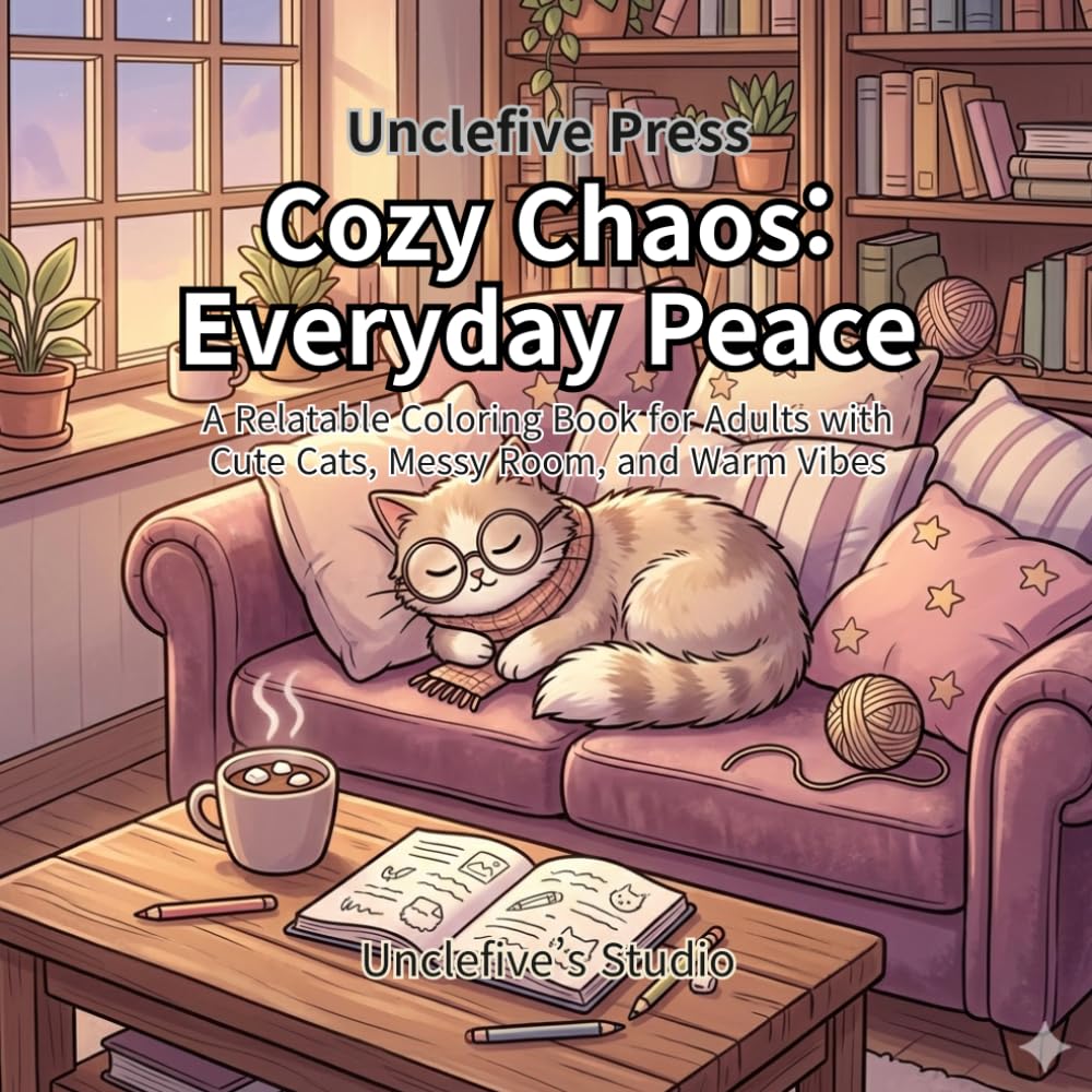 Cozy Chaos: Everyday Peace: A Relatable Coloring Book for Adults with Cute Cats, Messy Rooms, and Warm Vibes
