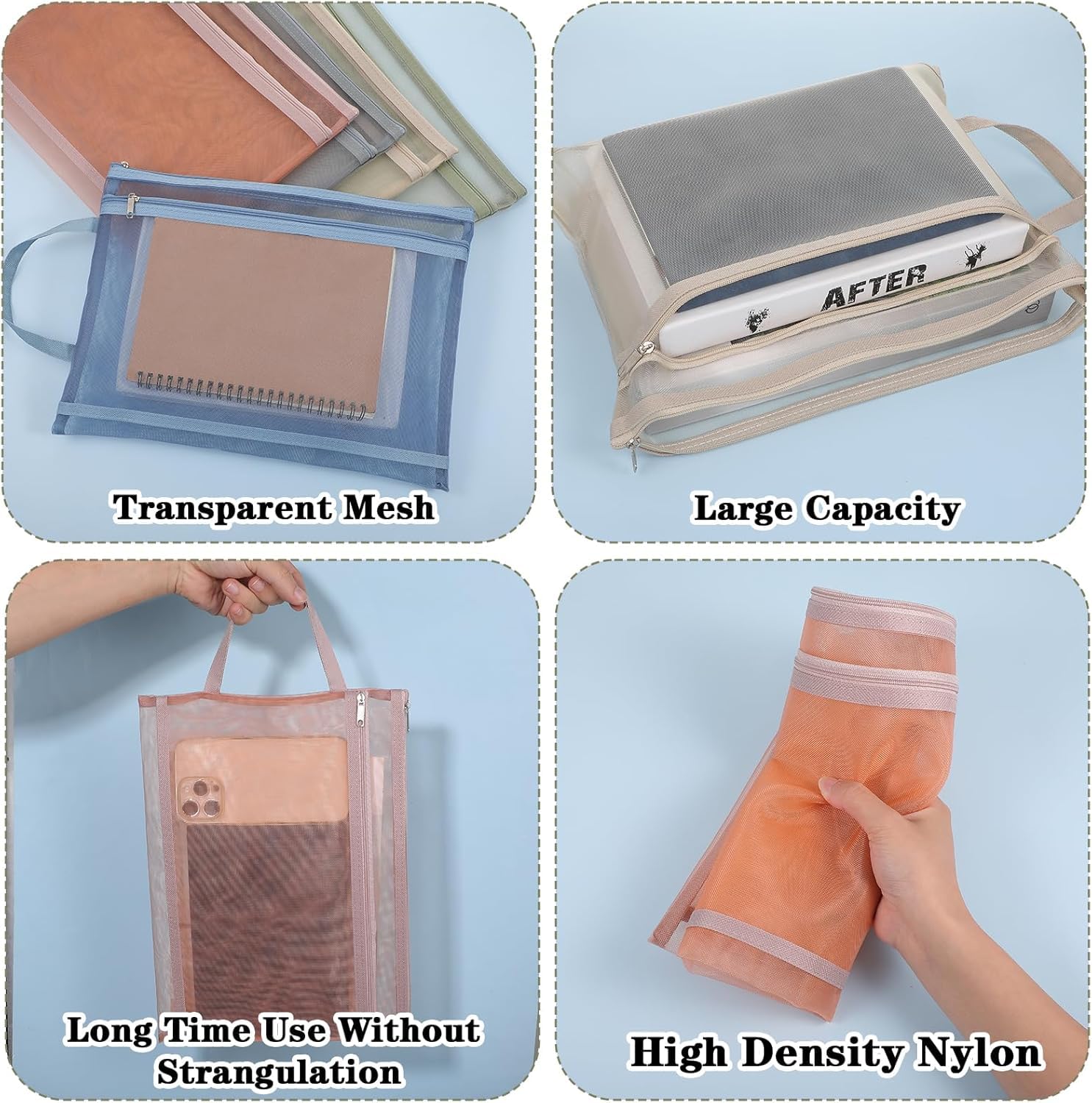 Transparent Mesh Zipper Bag A4 – Double Compartment Document Organizer with Handle for Office, School & Home 3