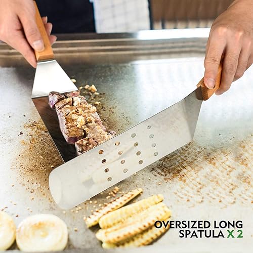 Miniatura 6 de homenote Kit de accesorios para plancha (Burlywood + rojo), exclusivo juego de espátulas de herramientas de plancha para Blackstone  8 piezas de