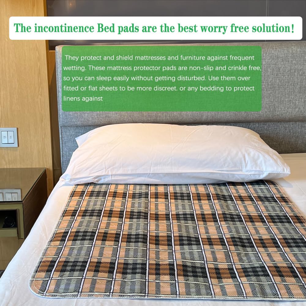 Washable Non-Slip Large Bed Pad for Incontinence for Adults Waterproof Absorbent Plaid Pee Pad Holder Stay in Place 32x54In