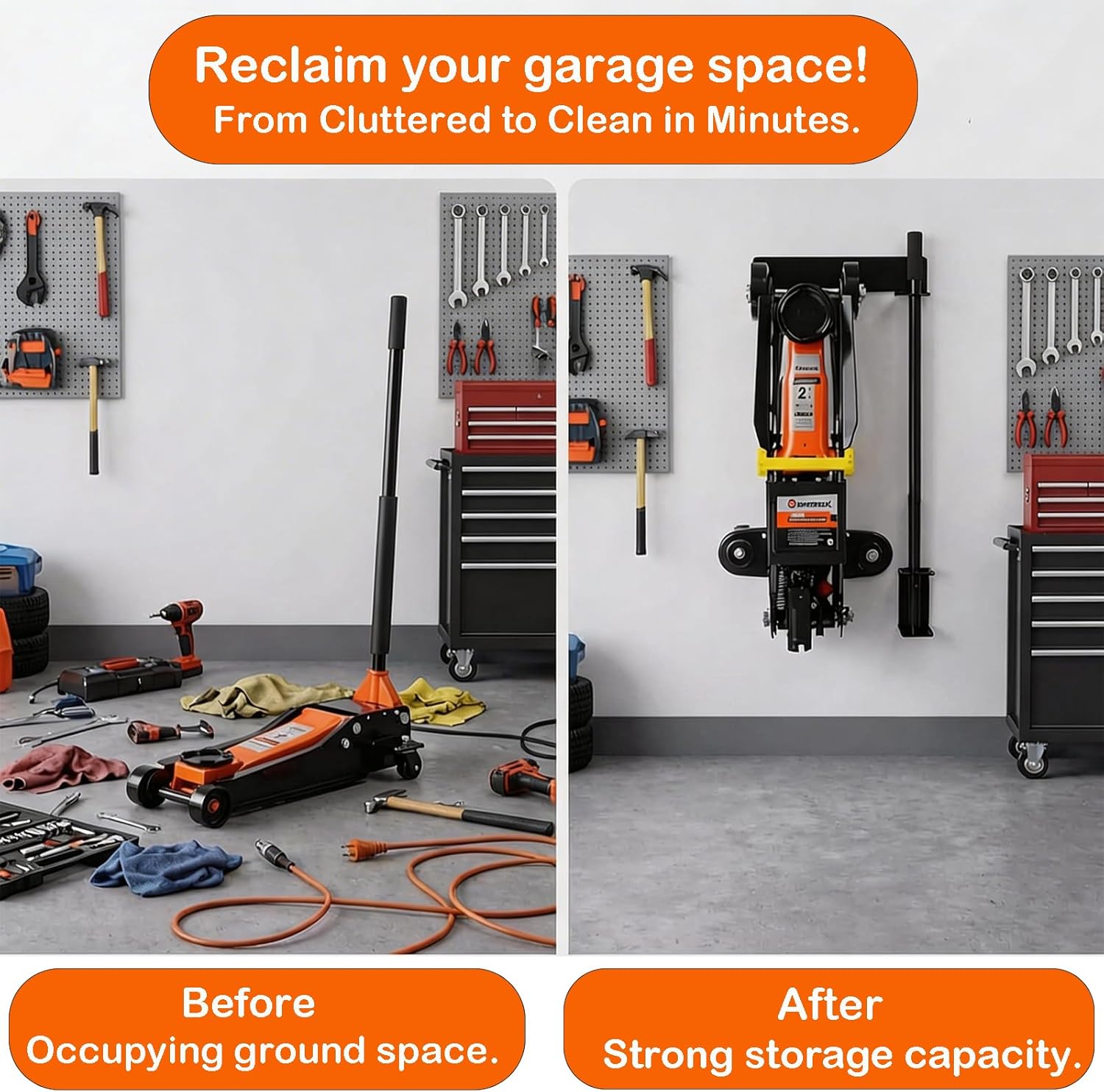 Jack Stand Wall Mount Rack Organizer, Heavy Duty Hydraulic Trolley Jack Storage Brackets, Garage Wall Mounted Tool Holder for Tower Racing Car Trailer Maintenance