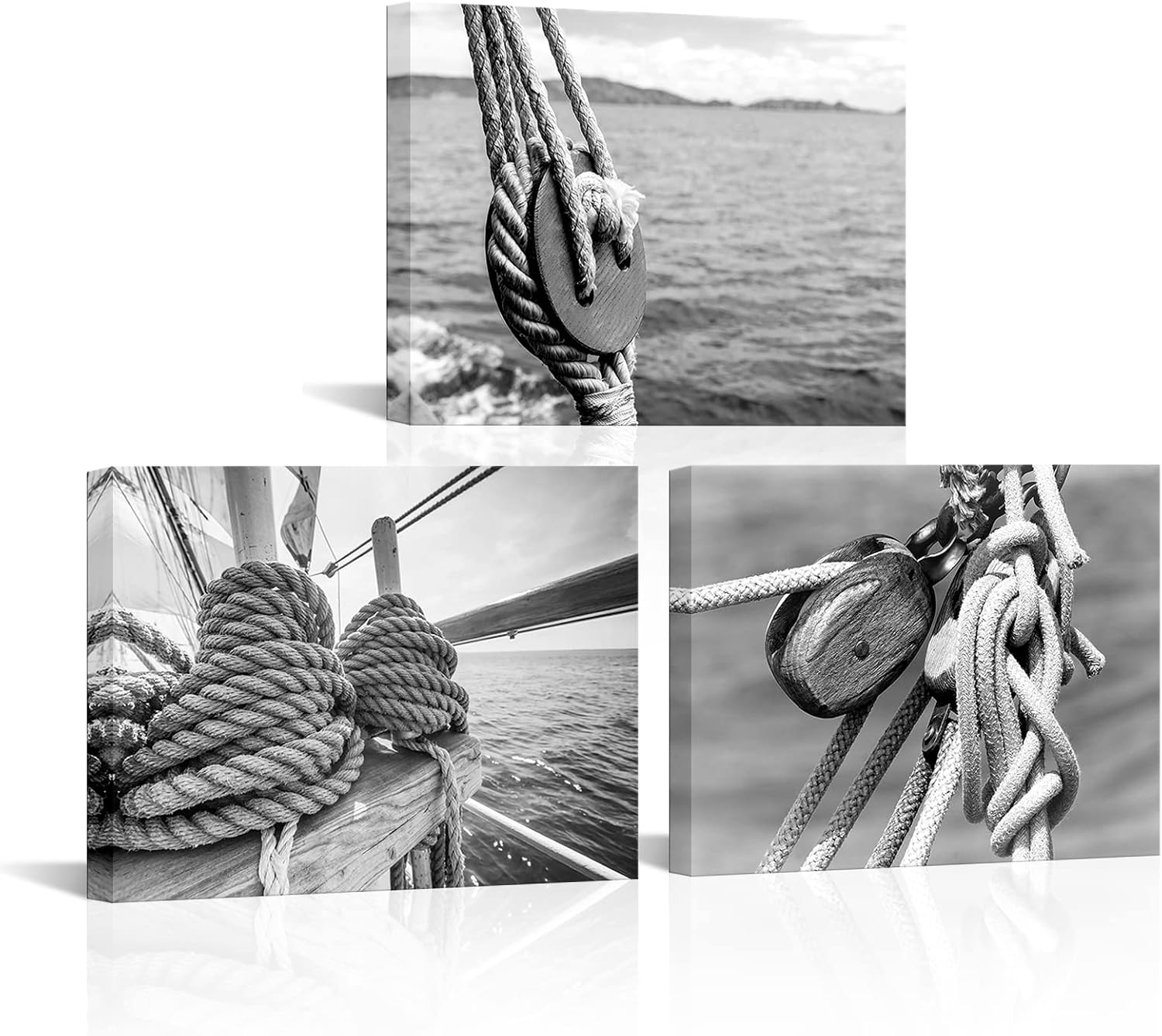 LoveHouse Sail Boat Canvas Wall Art Nautical Photo Pictures Prints Black and White Ocean Artwork Prints for Home Bathroom Bedroom Decor
