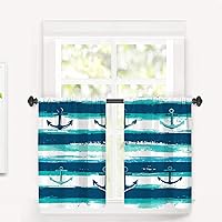 Vista 43 de Maritime Ocean Cafe Curtains,Anchors Nautical Art Blackout Tier Curtain Multilayer Polyester Short Kitchen Drapes 2 Pack 26X24 Inches Anclajes