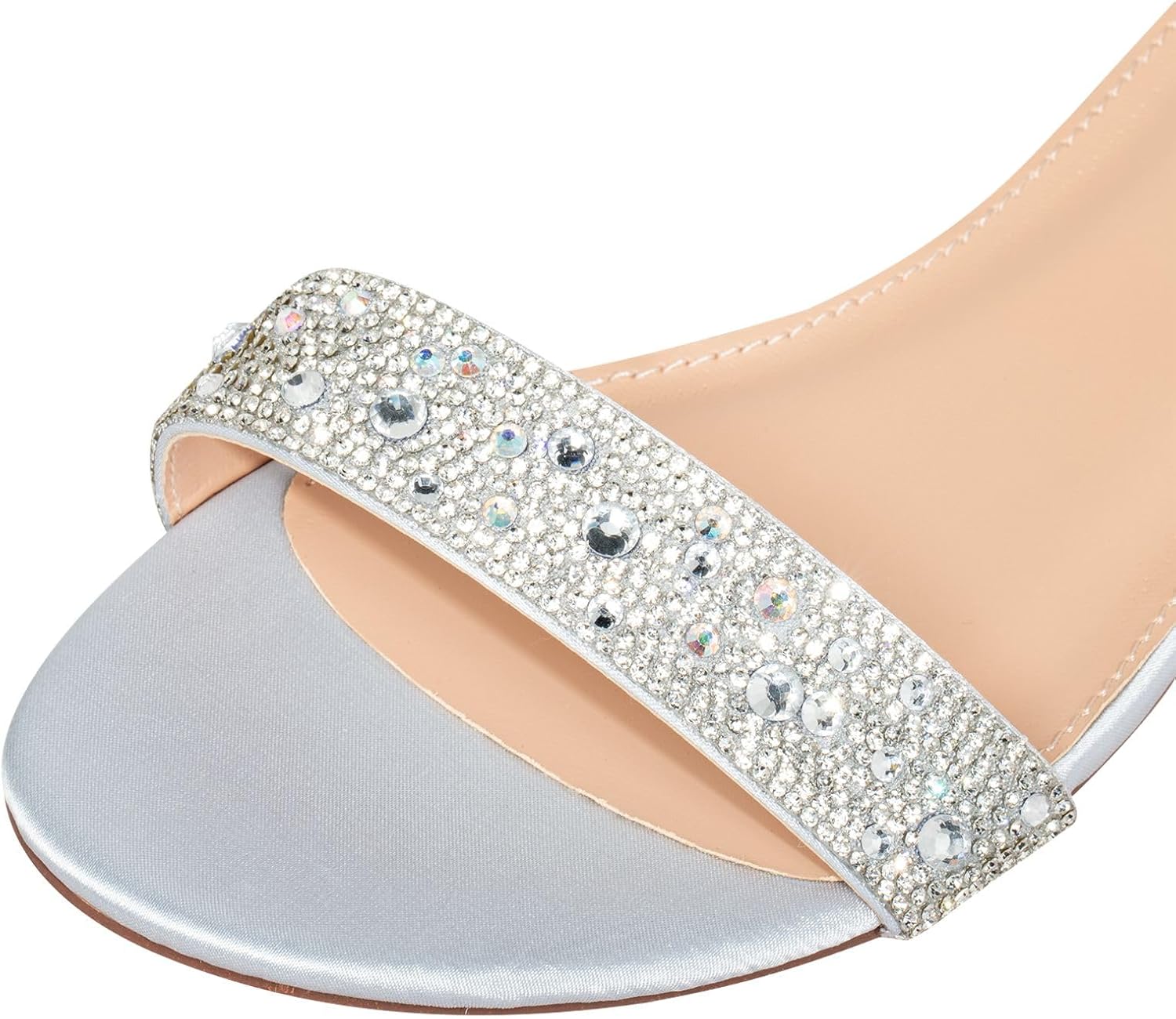 SheSole Women's Wide Width Sparkly Rhinestone Flat Sandals Dressy Comfortable Low Heel Summer Beach Wedding Shoes for Bride Wide Feet - Image 2