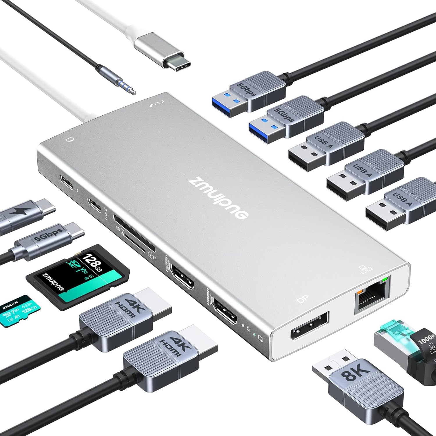 USB C Hub, MacBook Pro Adapter USB C Dongle with 4K HDMI,Thunderbolt 3 100W Power Delivery Port,USB C 5Gbps Data Port,SD/TF Card Reader,2 USB 3.0 Ports Compatible for MacBook Pro Air 2022/2021/2020