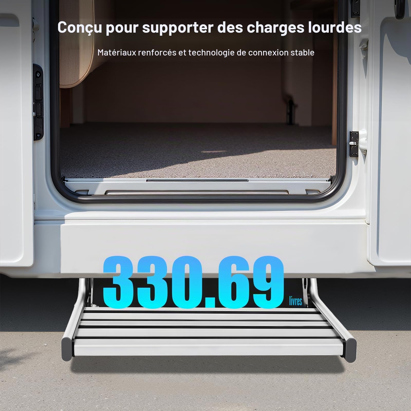 Marchepied électrique pliable pour camping, 12 V, en alliage d'aluminium, avec barre lumineuse LED pour camping-car et caravane