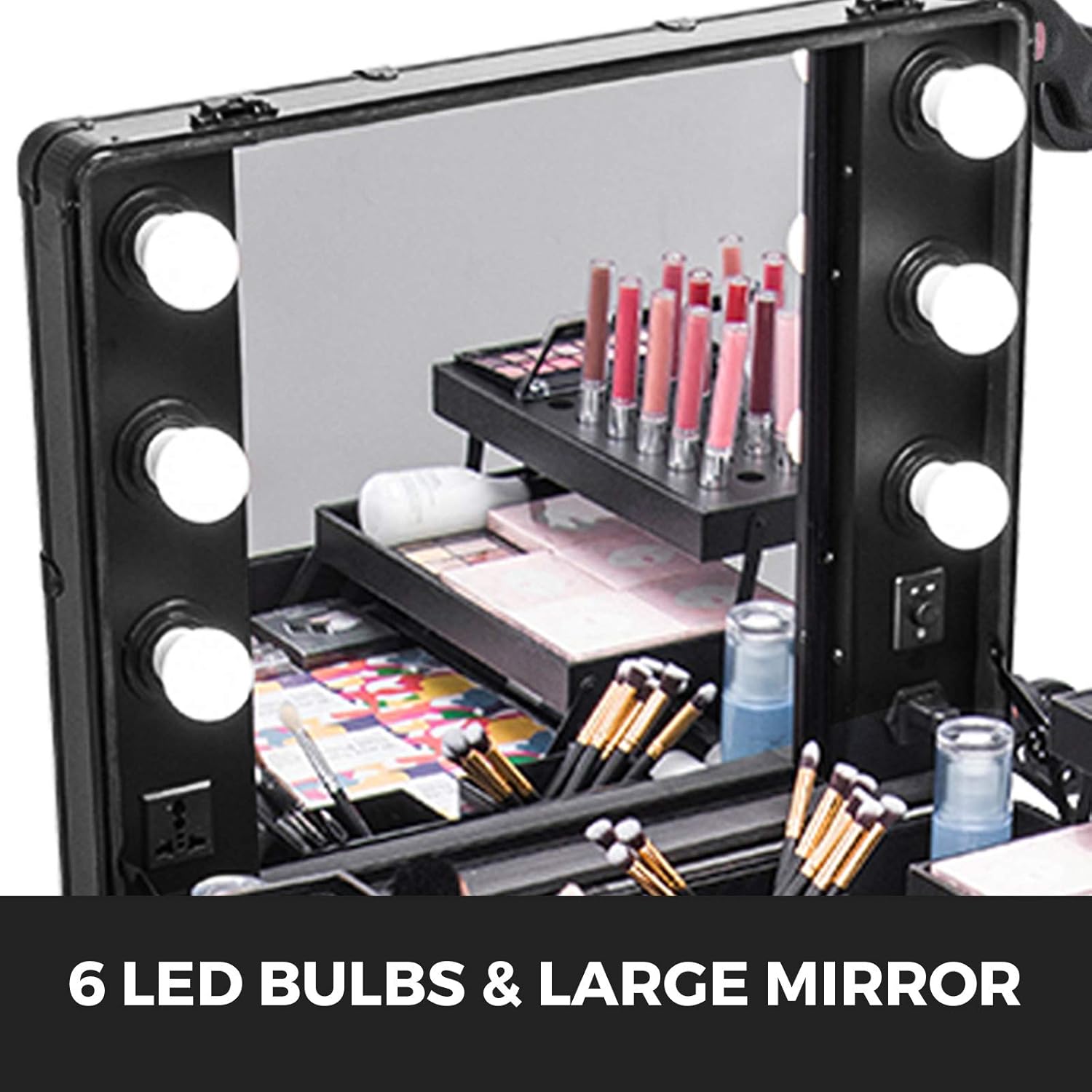 Happybuy Rolling Makeup Case 28"x21"x54" with LED Light Mirror Adjustable Legs Lockable Train Table Studio Artist Cosmetic : Beauty & Personal Care