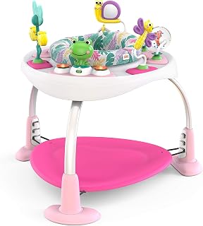 Bright Starts Bounce Bounce Baby 2-in-1 Activity Jumper & Play Table - Playful Palms Pond Theme, Bouncy Fun for Babies & Toddlers