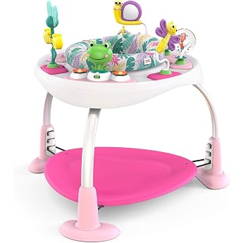 Bright Starts Bounce Baby Playful Palms 2 In 1 Aktivit tsh pfer Spielzentrum & Spieltisch Lichtern Spieltrampolin mit H pfkissen 7 Spielzeuge 360  drehen Sitz Rosa Kinder ab 6 Monaten