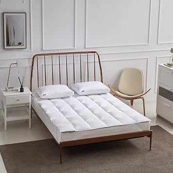 Beautyrest White Feather Down Mattress Pad Twin Size - 233 Thread Count Tencel/Cotton Blend Featherbed Cover with Elasticized Anchor Bands Mattress Pad