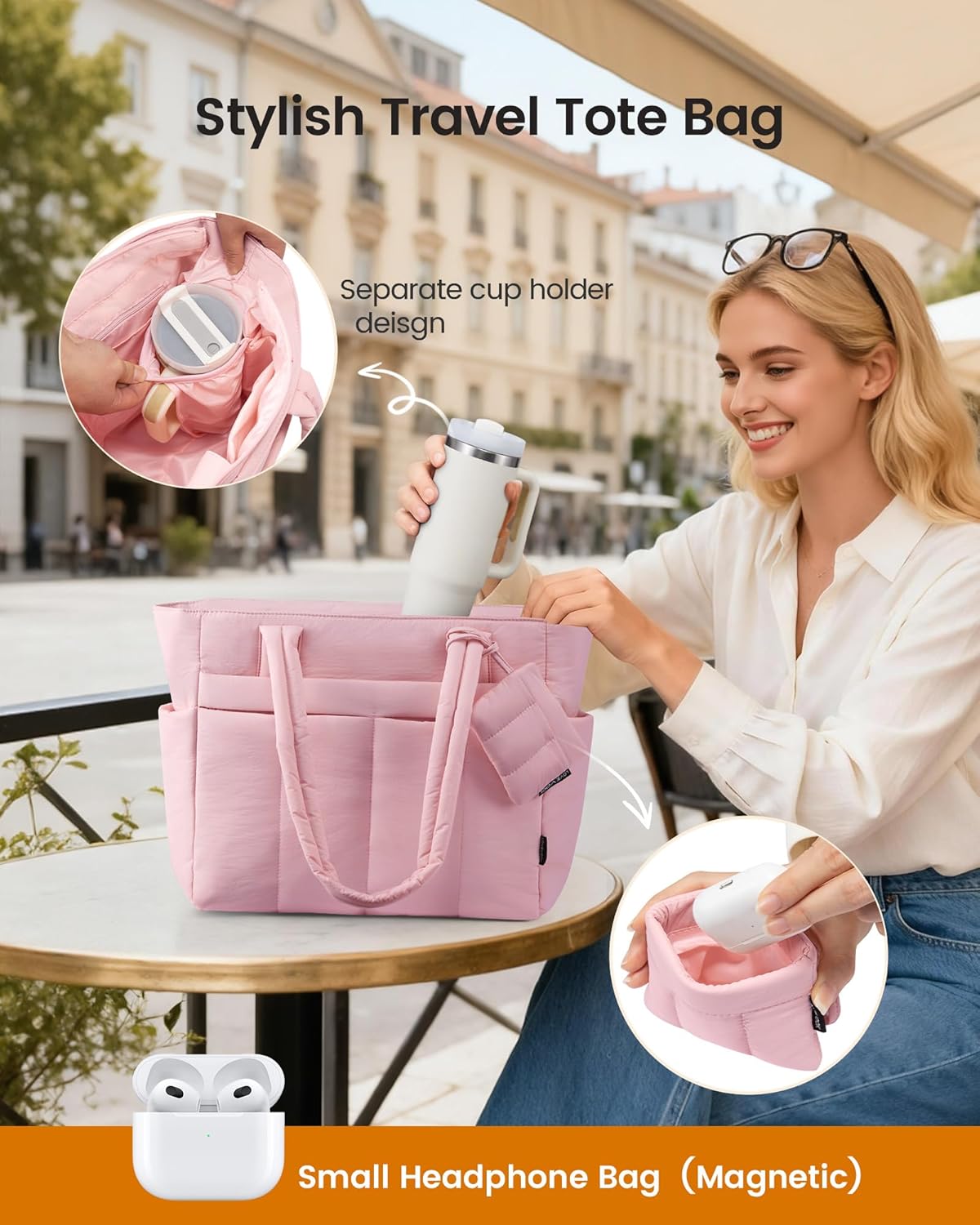 LOVEVOOK Puffer Tote Bag for Women Quilted Work Tote Handbags with Zipper 15.6 inch Teacher Nurse Bags for Office - Image 5