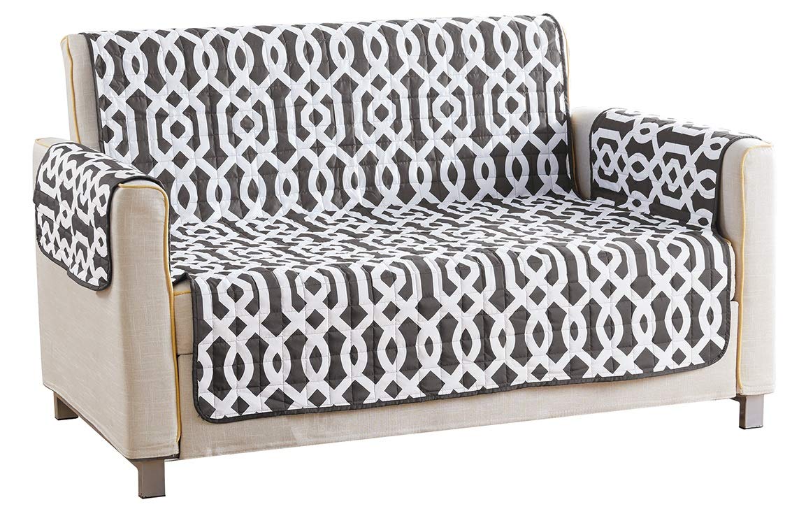 Quick Fit Ashmont Home Reversible Waterproof Microfiber Loveseat Cover in Grey