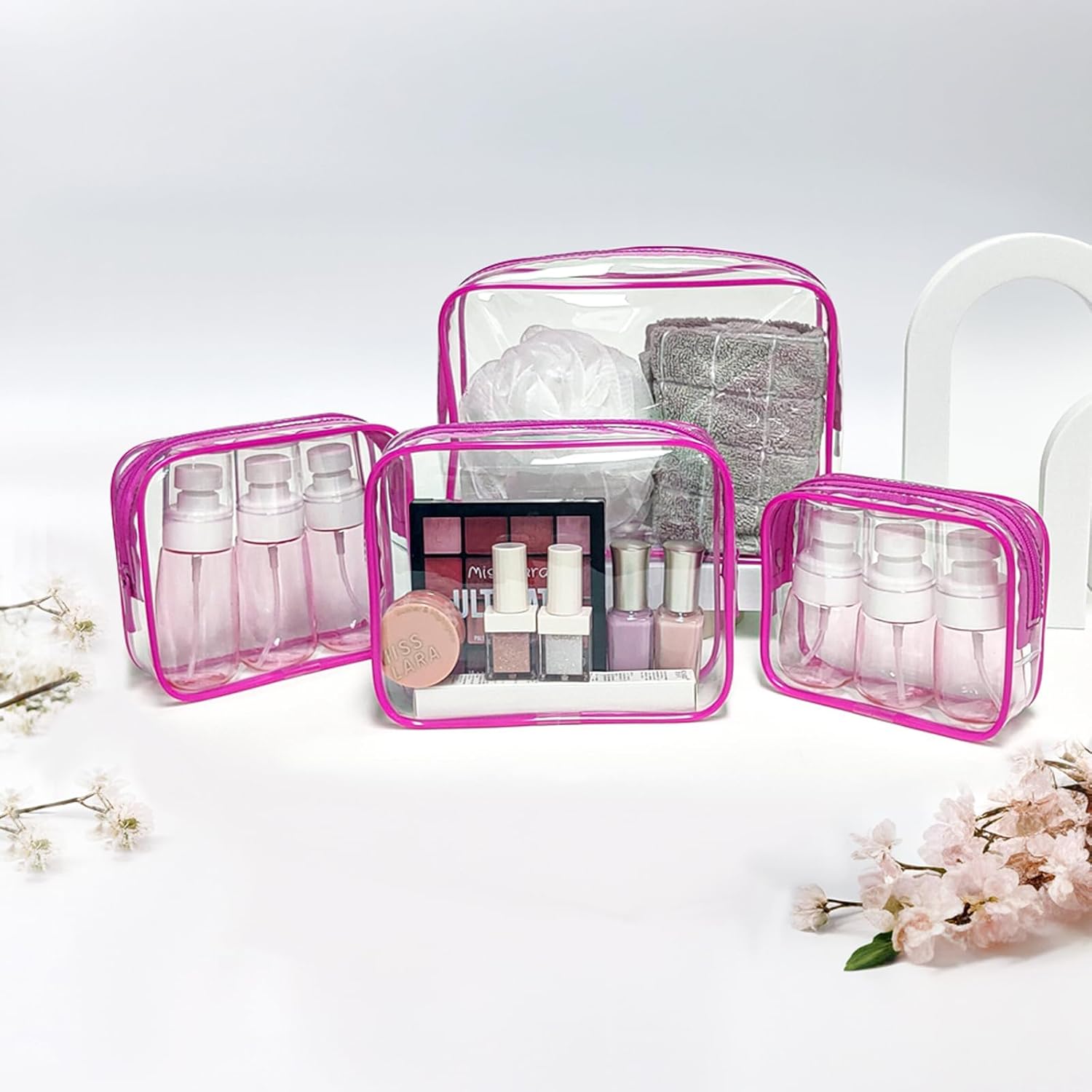 4 Pack Clear Toiletry Bags, Portable Travel Makeup Pouch with Zipper, TSA Approved Organizer, Clear Pouch Bags Compatible With Bogg Bag Divider Accessories (Pink, Pack of 8) - Image 5