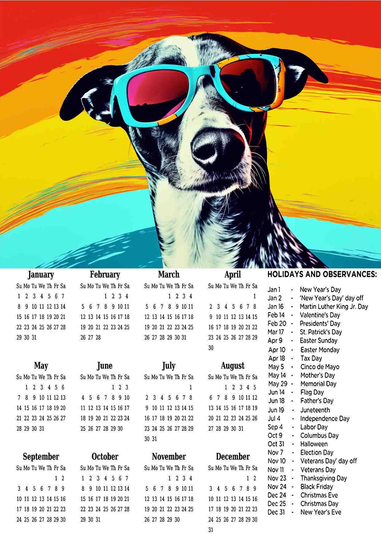 Amazon.com: Dogs Surfers Pop Art Wall CURRENT YEAR Calendar, CURRENT YEAR  Holidays and Observances Size 11.5 X 16.5 inch, 30x42 cm #6 (Italian  Greyhound Dog Surfer 2) : Office Products