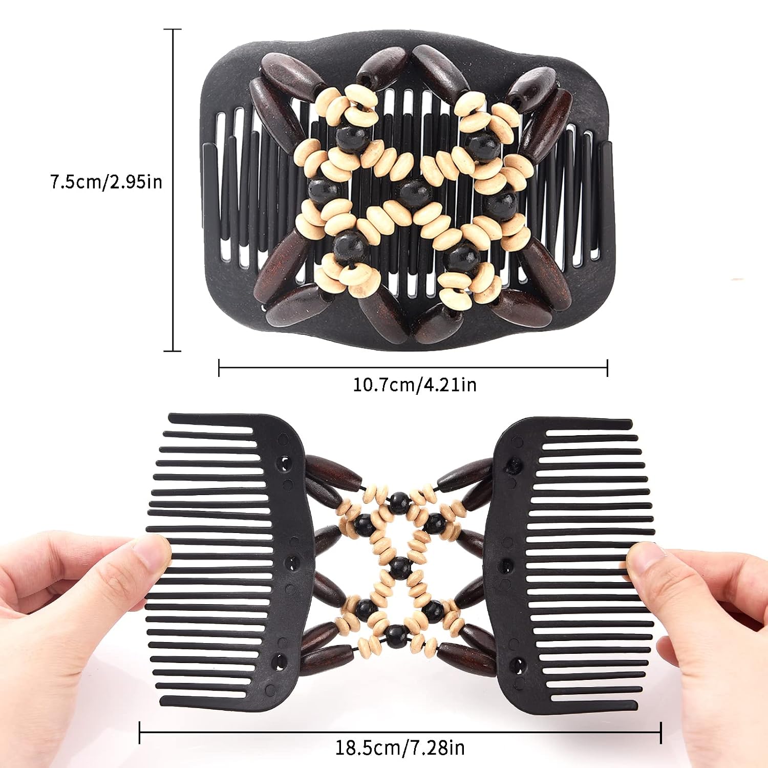 Yeshan Magic Hair Combs for Women Wood Beaded Stretch Double Hairs Side Combs Adjustable Elastic Hair Clips Bun Maker Hair Accessories,Pack of 6 thumbnail