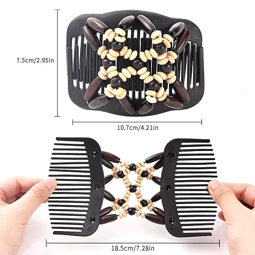 Miniatura 2 de Yeshan Peines mágicos para el cabello para mujer, con cuentas de madera, elásticos, de doble cara, ajustables, elásticos, accesorios