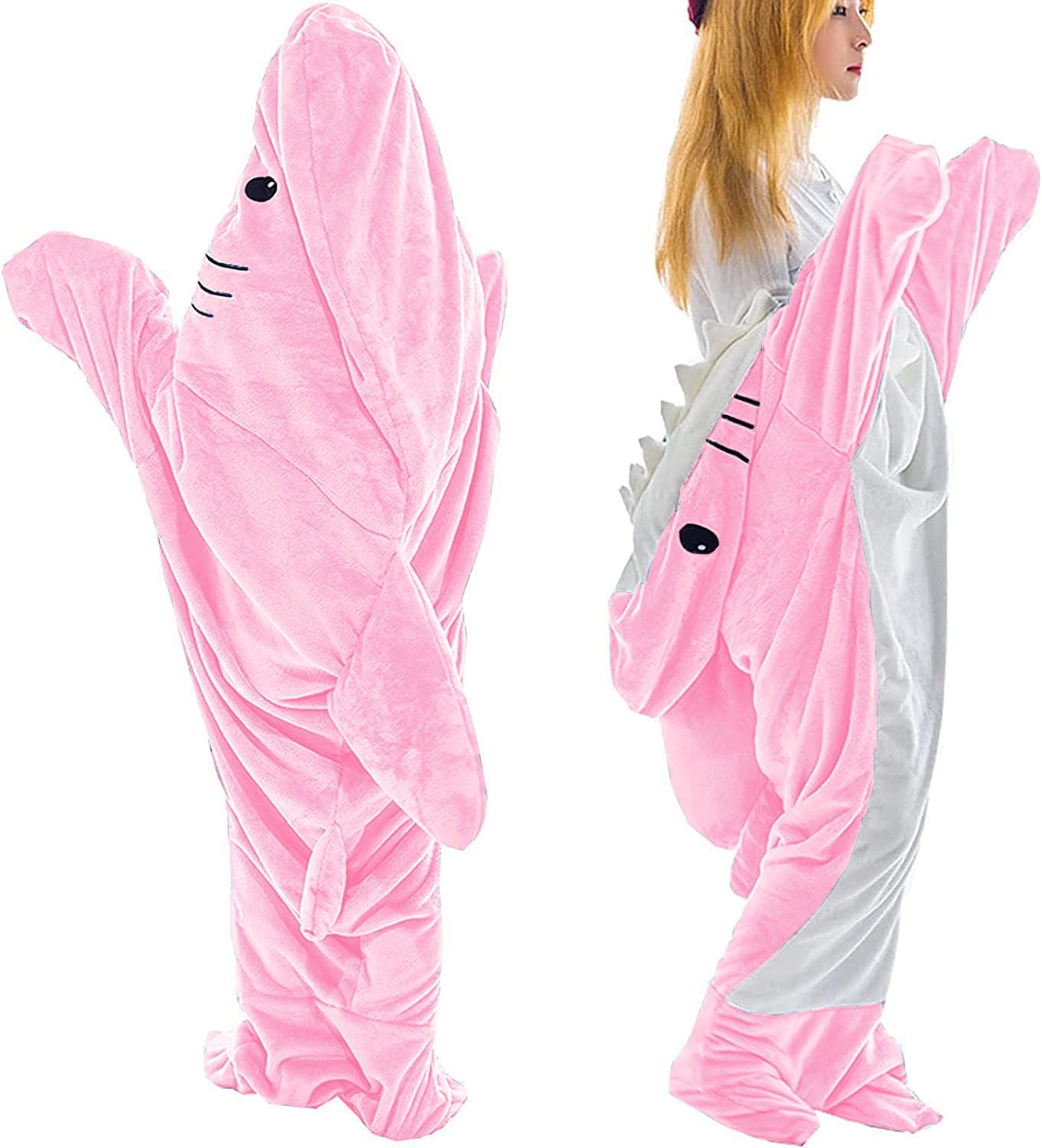 Pink Shark Blanket Adult, 2023 New Shark Blanket Super Soft Cozy Flannel Hoodie,Shark Wearable Blanket Hoodie Sleeping Bag
