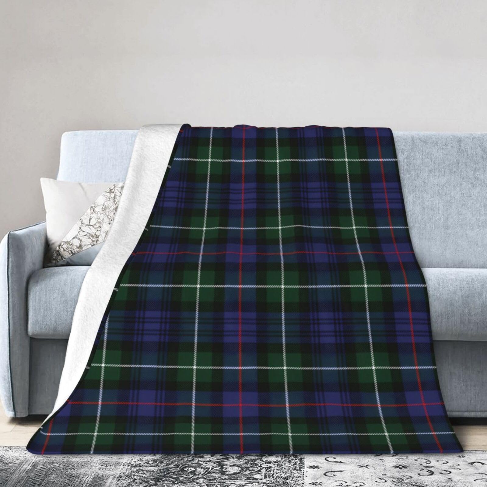 ERTDFXCV Plaid Tartan Purple Green Blanket 80"x60"