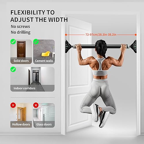 Vista 7 de PROIRON Barra de dominadas para puerta marco de puerta de 28.3in-38.2in, sin tornillos, gimnasio en casa equipo de fitness para entrenamiento