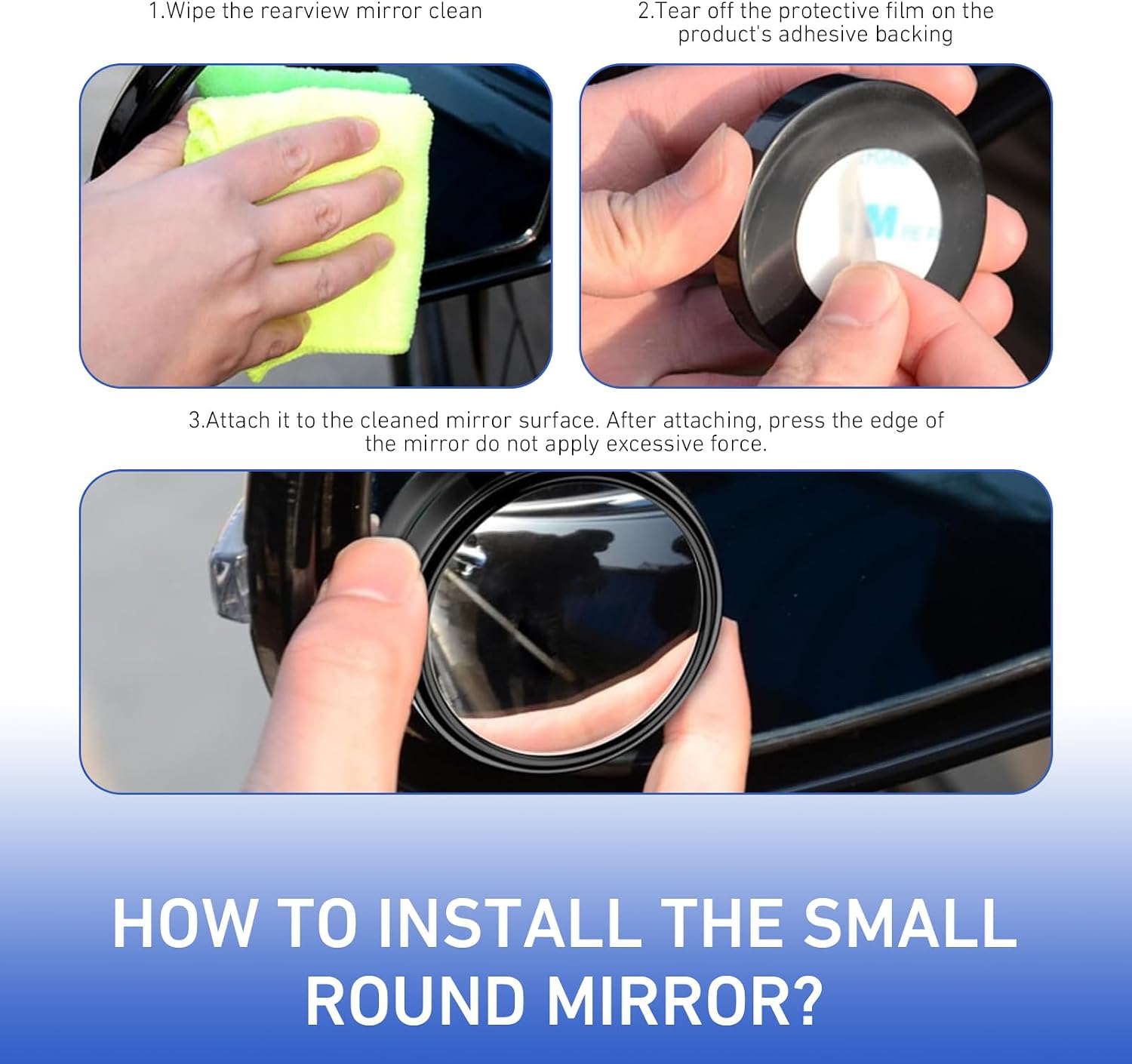 2 PCS Car Blind Spot Mirror, 360 Degree Large Viewing Angle Round Mirror, 2" HD Glass Convex, Universal Car Accessories for Cars SUV and Trucks (Black)