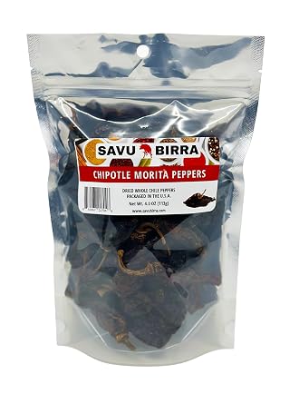 Savu Birra Gourmet Whole Dried Chipotle Morita Peppers, 4.0 Ounces, Premium Quality Chile Peppers
