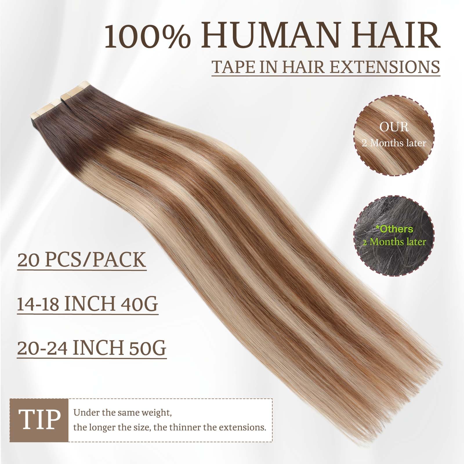 Extensions De Cheveux SEGO 50" - Cheveux Humains 100%, Ruban Adhésif, Couleurs Variées