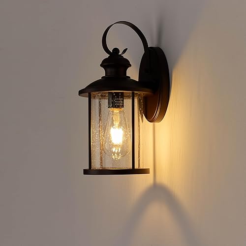 Miniatura 5 de MICSIU Lámparas de pared de bronce aceitado para exteriores, apliques de porche exterior iluminación montada en la pared con pantallas de vidrio