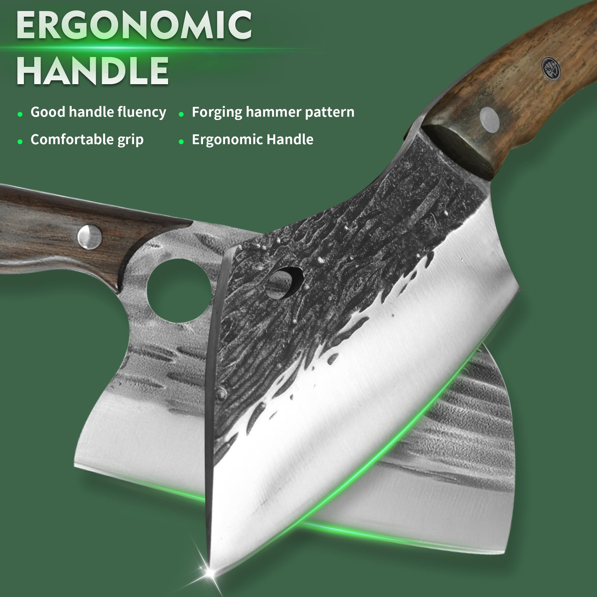 FULLHI Set di coltelli da macellaio include forchetta per carne coltello borsa Coltello da cucina in acciaio ad alto tenore di carbonio mannaia per barbecue(14 pezzi)