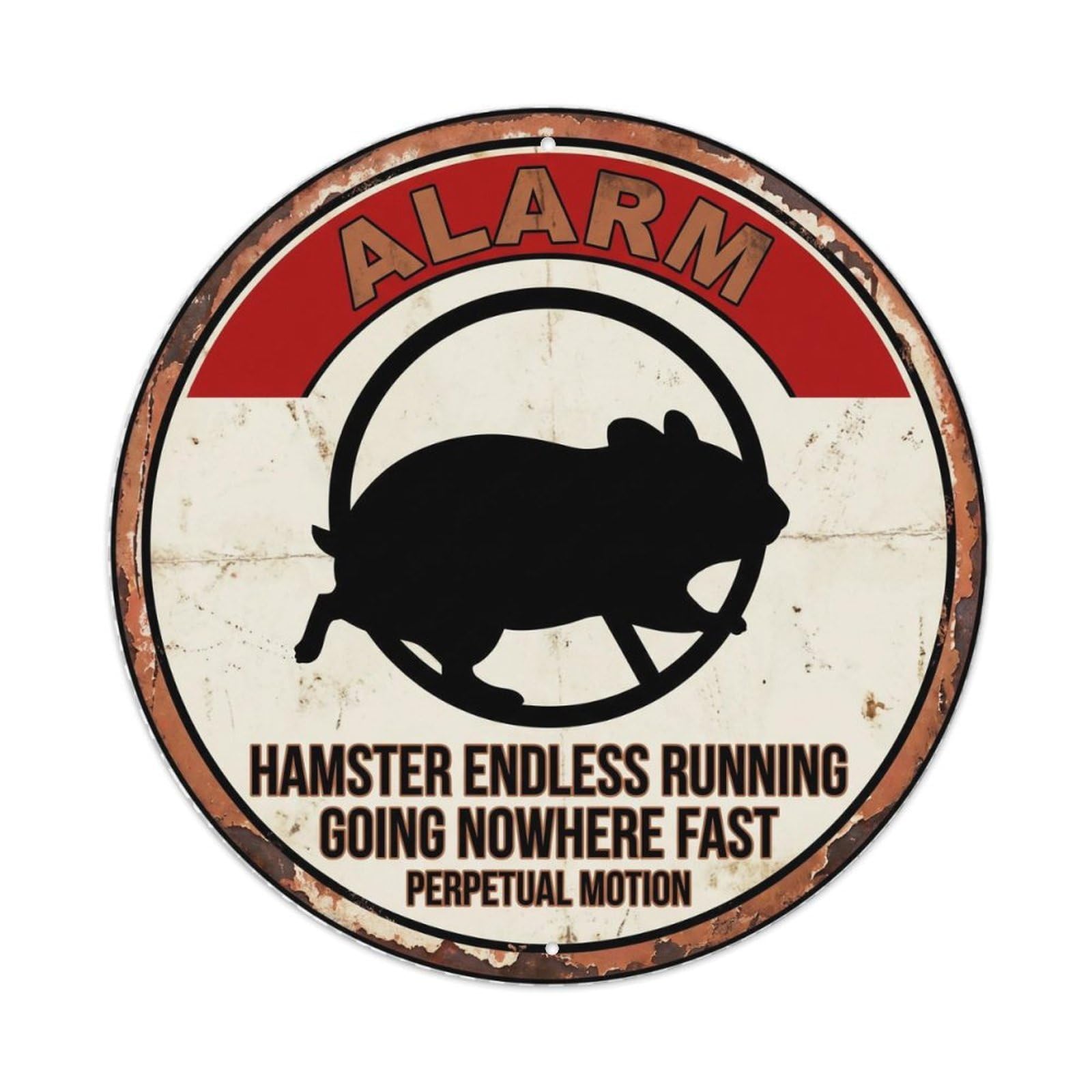 Fqcyn Style Grumpy Hamster Wheel Runner Metal Tin Sign Plaque Wall Decor For Cafe, Club Bar, Office, Home Garden Round Metal Poster 8X8inch