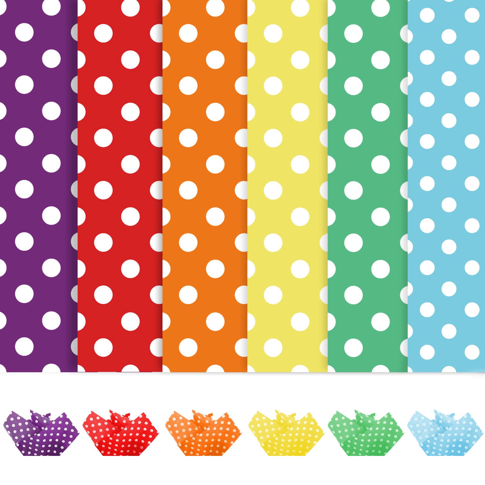 Whaline 90 Sheets Polka Dot Tissue Paper Rainbow Art Paper Birthday Gift Wrapping Paper Art Paper Crafts for Baby Shower,Weddings, Holiday Party Deocration, 14 x 20 Inch