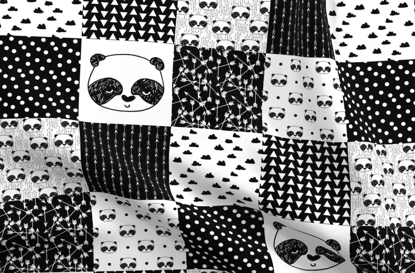 Spoonflower Fabric - Panda Quilt Patchwork Black White Nursery Whole Cloth Cheater Printed on Cotton Poplin Fabric by The Yard - Sewing Shirting Quilting Dresses Apparel Crafts