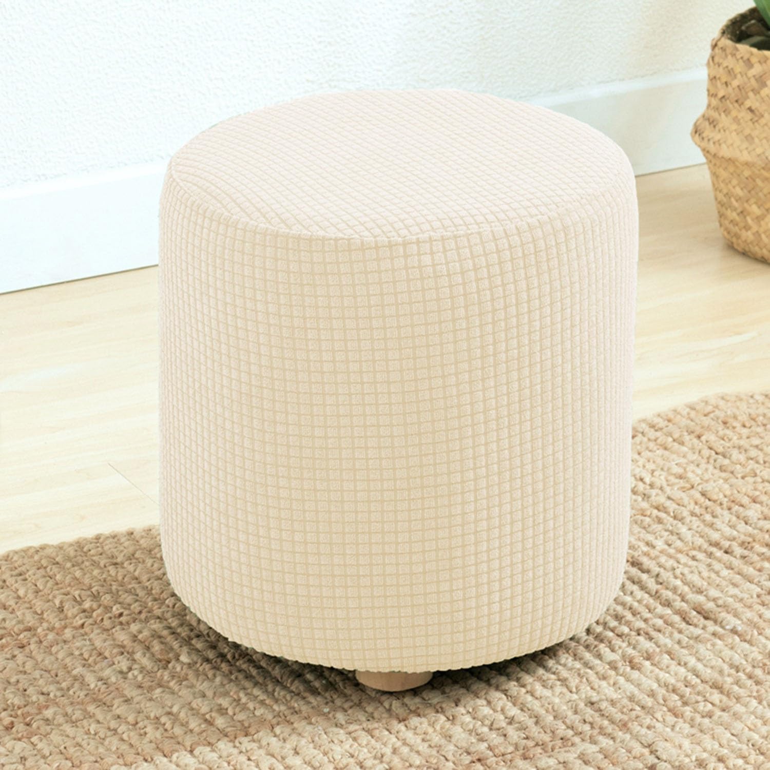 Rtsfkfs White Small Round Pouffe Cover Stool Covers Round Stretch Round Pouffe Cover Ottoman Slipcovers Removable And Washable Furniture Protector For Dia 23-33Cm Small Round Foot Stool(White)
