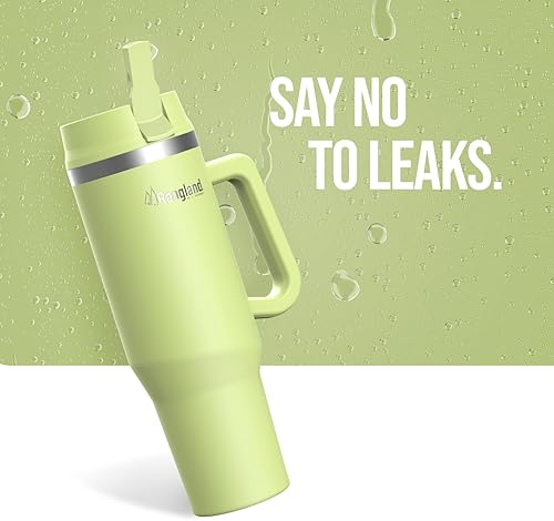 Miniatura 2 de RANGLAND Vaso de 40 oz con asa y funda de transporte, aislamiento de doble pared, tapa de popote a prueba de fugas, neopreno con correa acolchada